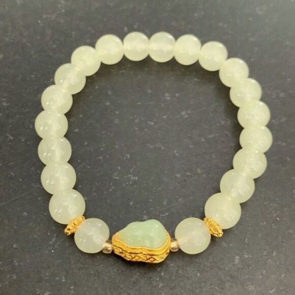 Asian-Style Men’s Green Beaded Healing Stretch Bracelet, Jade / Aventurine Look - Picture 1 of 7